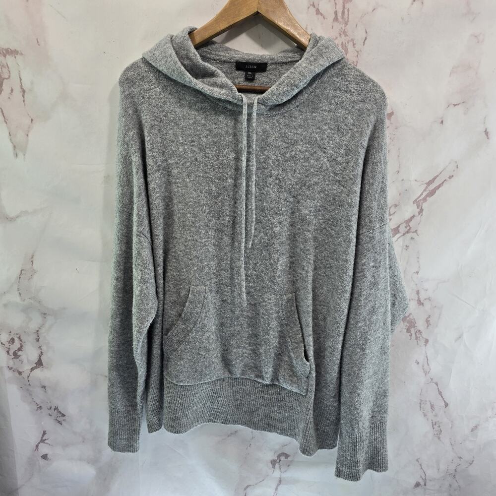 J Crew Sweater Womens XL Gray Wool Alpaca Blend Hooded Hoodie